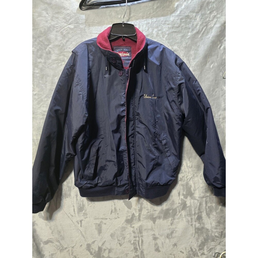Vintage Bomber Jacket Mens L Blue  Snap Zip Nylon Lined Embroidered Union Camp